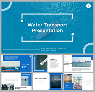 Water transport slides featuring an aerial view of a ship on the water, emphasizing maritime transport.