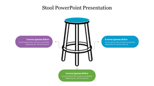 An illustration of a stool and three colour coded placeholders text areas placed in a white background.