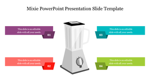 Mixer themed presentation template with numbered sections in purple, red, teal, and green with placeholder text.
