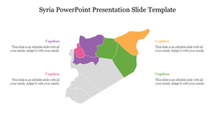 Syria map with various regions in different colors and placeholder text areas around for annotations.