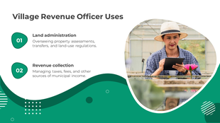 Visual for village revenue officer responsibilities with numbered points on land administration and revenue collection, 
