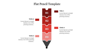 Flat design colorful pencil diagram slide with four steps labeled 01 to 04, connected to descriptive text.
