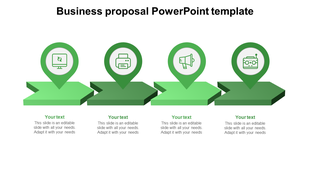 Infographic layout featuring four green arrows with circular icons, each representing different business aspects.