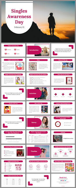 Singles Awareness day PowerPoint slides about celebrating single life, self care, and activities for singles.
