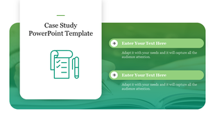 Case study slide design with a teal gradient header and three numbered green circles for step-by-step captions.