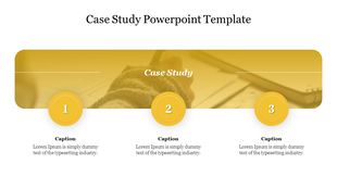 Case Study PowerPoint slide with three numbered sections, each containing a caption and a yellow circle with a number.