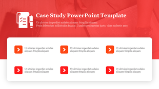 Red header with document icon and title, followed by a six point case study layout in a white rounded rectangle.