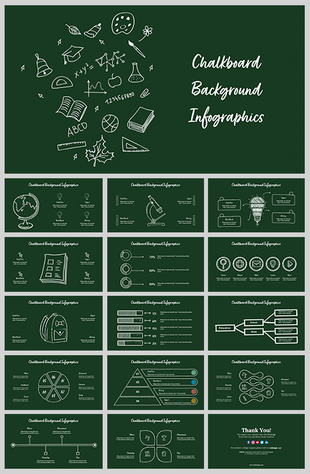Infographic template with a chalkboard background, featuring various educational illustrations.
