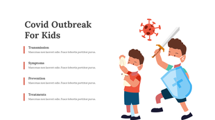 Covid 19 outbreak for kids slide features information for children with illustrations.