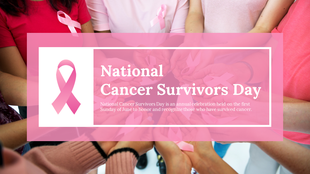 Slide deck for national cancer survivors day with a pink ribbon  joining hands in a show of unity.