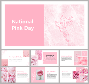 National Pink Day PowerPoint slides featuring the origins of the day, pink symbolism, and its role in pop culture and design.