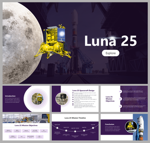 Luna 25 cover slide deck featuring a spacecraft image in front of the moon and a rocket launch setup,