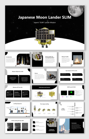 SLIM Mission overview with slides showing spacecraft design, landing sequence, and mission challenges.