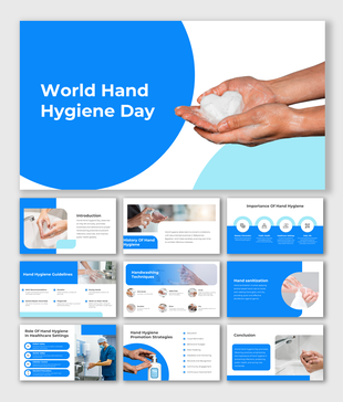 A presentation for World Hand Hygiene day, featuring slides on handwashing techniques and guidelines for maintaining hygiene.