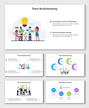 Visuals for team brainstorming showcasing collaboration, diverse ideas, and problem-solving strategies with diagrams.