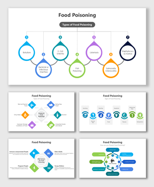Visual representation of Food Poisoning types, risks, and prevention with color-coded icons for clear understanding.