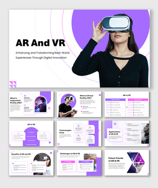 AR and VR PPT covering concepts, differences, technologies, applications, benefits, challenges, and future trends.