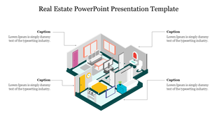 Real estate-themed slide displaying a family standing in front of a sold home, representing successful property transactions.