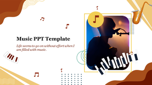 Music themed slide featuring a singer, musical notes, and a quote about the power of music.