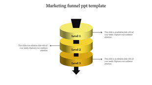 Multicolored marketing yellow diagram with four cylindrical sections, directional arrows, and black funnel openings.