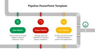 Illustrated pipeline design showcasing sales, project, and data workflows with icons and captions areas.
