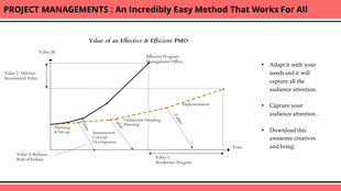 Visual of project phases and value generation over time, with milestones labeled as planning, detailing, and implementation.