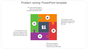 Colorful puzzle piece diagram illustrating problem solving steps such as icons and text descriptions.