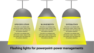Flashing lights slide design displays three bright yellow hanging lights with text sections.