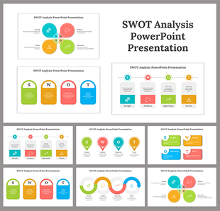 SWOT Analysis PowerPoint Presentation templates with colorful SWOT slide designs for Strengths, Weaknesses, Opportuniti