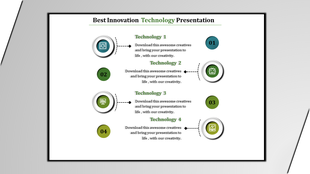 Diagram with four numbered circles paired with technology-related icons and descriptive placeholders text areas.
