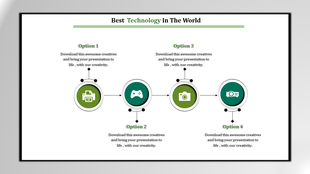 Horizontal layout with four green circular icons representing different options connected by arrows and text labels.