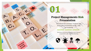 Project management risk template featuring Scrabble tiles and icons related to security and risks with an emphasis on safety.