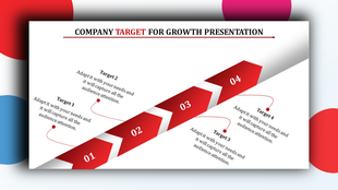 Diagonal infographic with a red segmented arrow labeled with four targets, paired with descriptive text.