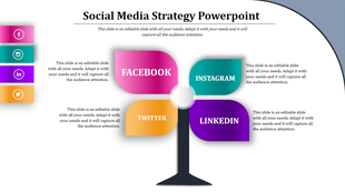 Social media report template with a bar chart and an image of people engaged with mobile devices.