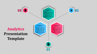 Hexagon layout with captions in teal, blue, and pink, connected to numbered nodes on a dotted gray background.