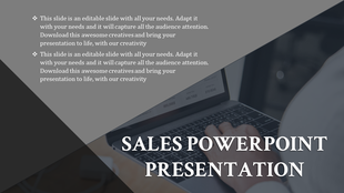 Sales template featuring bold text, editable bullet points, and a modern laptop background image.
