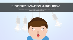 A cartoon man with light bulbs hanging above his head, symbolizing ideas or innovation concepts.