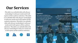Split layout with text on the white area and a blue tinted image of soldiers and a helicopter with four numbered captions.