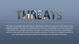 Threat slide in large capital letters with a blended photo effect and with a caption areas in a blue background.