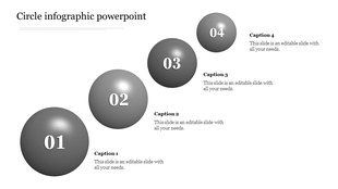 Gray gradient spheres arranged diagonally, numbered from 01 to 04, with captions aligned next.