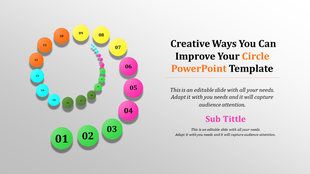 Spiral design of numbered circles in various colors with bold text instructions for improving slides.