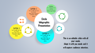 Circular infographic with colorful labeled circles surrounding a central white circle on a light gray background.