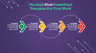 Colorful flow PowerPoint template with four steps labeled 1 to 4 on a purple background.