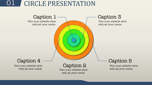 Layered circular diagram with captions connected via lines, highlighting five segments of information.
