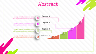 Gradient abstract chart showcasing ascending bars in orange, green, pink, and magenta with connecting captions.