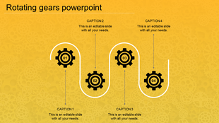Yellow background slide with four black gears in a flowing layout, connected by white lines.