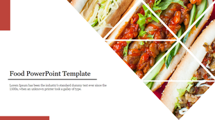 Food PowerPoint template featuring a creative collage of food items in triangular sections with placeholder text.