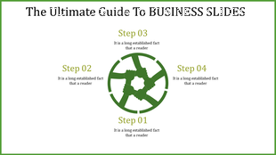 Business PPT slide with four connected steps in a circular diagram, each labeled with a percentage.