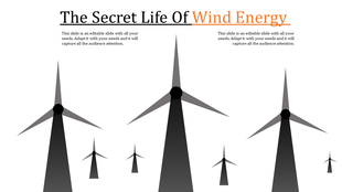 Energy slide with title and seven black wind turbines of varying sizes on a white background.