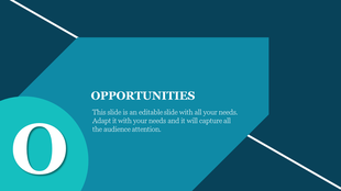 Blue themed PowerPoint slide highlighting opportunities with a large O graphic and space for text.